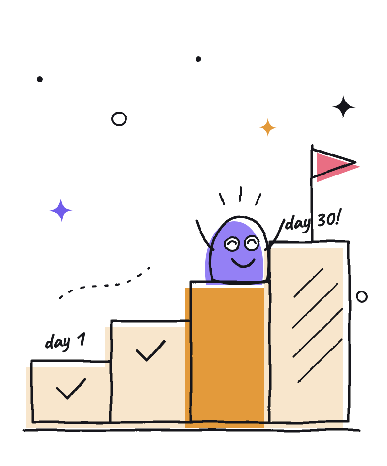 Illustration of the Manaska character climbing steps towards a flag